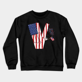 V Sign Aussie American Flag Australian Shepherd 4th Of July Crewneck Sweatshirt